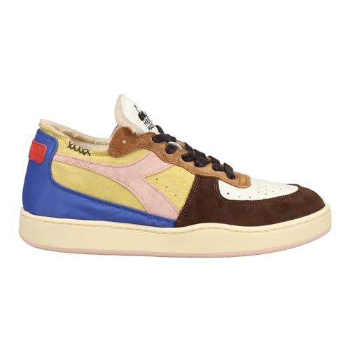 Diadora Mens Mi Basket Row Cut Choco Breakfast Perforated Lace Up Sneakers Shoes Casual - Blue, Brown, Pink, Yellow - Size 8 M