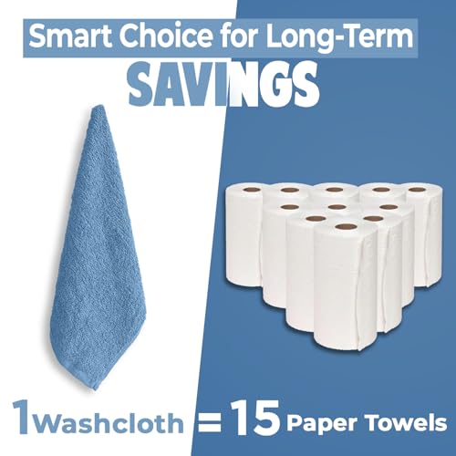 Image of DAN RIVER 24 Pack Wash Cloths for Showering [12x12] - 100% Cotton Washcloths Premium Quality Flannel Face Cloths for Bathroom, Highly Absorbent and Soft Feel Wash Clothes, M Blue