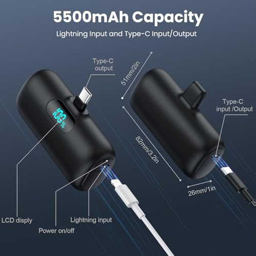 Image of [2-Pack]Portable Charger for iPhone 17 /16 /15,Mini Power Bank 5500mAh PD USB C Portable Phone Charger,Travel Essential Battery Pack for iPhone 17 /17 Air /16 /16 pro /15 /15 pro Max /Android /Samsung /Moto /LG