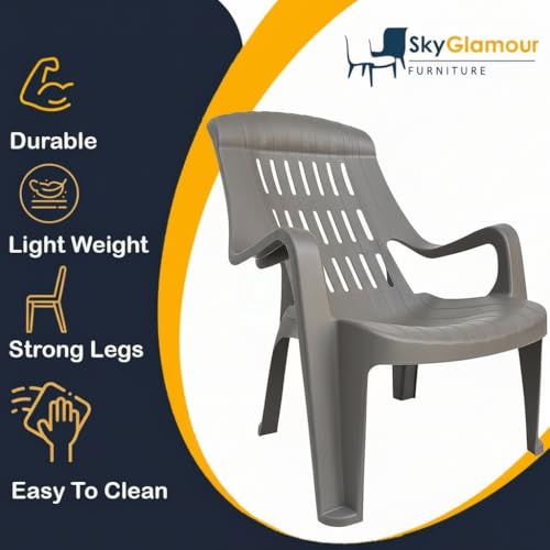 Image of SkyGlamour Supreme Comfy Relax Plastic Arm Chair | Chair for Living Room |Comfort Plastic Chair for Garden, Home, Indoor and Outdoor Use | Plastic Chair Set of 4 |Color: Champagne; Set of 4