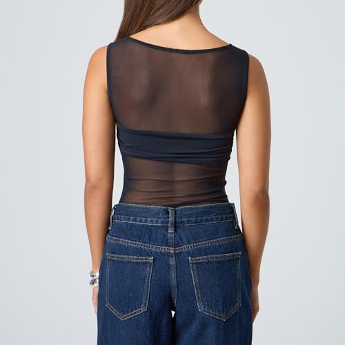 Giraropa Sheer Mesh Top for Women Summer Sleeveless Crew Neck Slim Fit Tank Tops Sexy See Through Blouse Shirt4