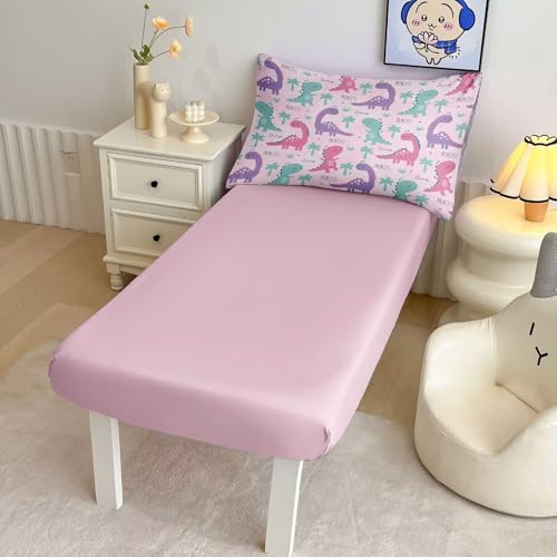 Image of 4 Piece Toddler Dinosaur Bedding Set for Girls,Pink Dino Toddler Comforter Sets Soft Bed Set Include Comforter,Fitted Sheet, Flat Top Sheet and Pillowcase,Bed in A Bag for Bedroom