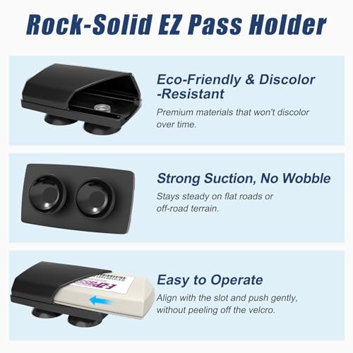 Image of Zeyitian EZ Pass Holder with Super Strong Suction Cups for Windshield. Ezpass Holder Toll Pass Transponder iPass Holder (Black, 1pack)