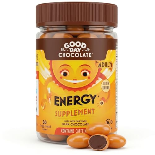 Good Day Chocolate Energy for Adult Supplement Fair Trade and Non GMO Contains Caffeine 50 Pieces (Pack of 1)