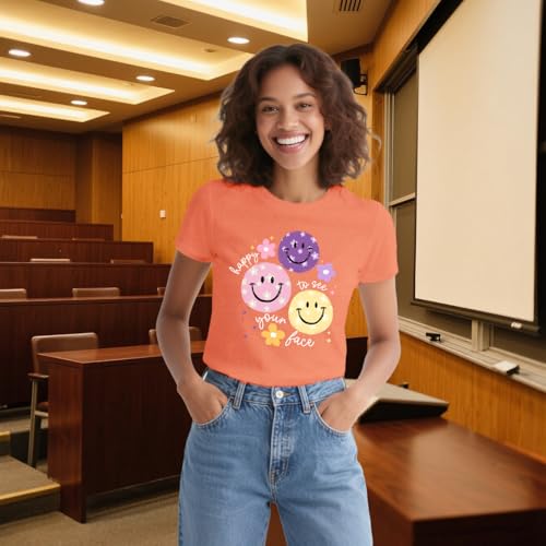 Womens Teacher Shirts Smile Faces T-Shirt for Teacher Happy to See Your Face Tee Tops3