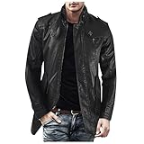 OSTELY Men's Winter Casual Leather Jacket Zipper Long Sleeve StCollar Trench Coat Lightweight Long-S