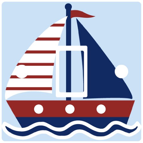 Stika.co Blue Pack Of 2 Sailboat Nautical Light Switch Stickers, Self-Adhesive Vinyl Light Switch Cover, Kids Nautical Bedroom Decor, Single Switch With Cut-Out, Peel And Stick