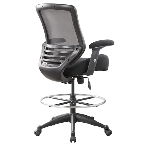 Image of BOLISS 400lbs Mesh Ergonomic Office Drafting Chair Big Adjustable Foot Ring Height Adjustable Armrest(Black)