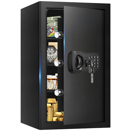 5.1 Cuft Large Safes for Home, Security Digital Fire Safe Box with Programmable Keypad, Spare Keys and Removable Shelf, Anti-Theft Water and Fireproof Document Safe Home for Money Medicine Valuables