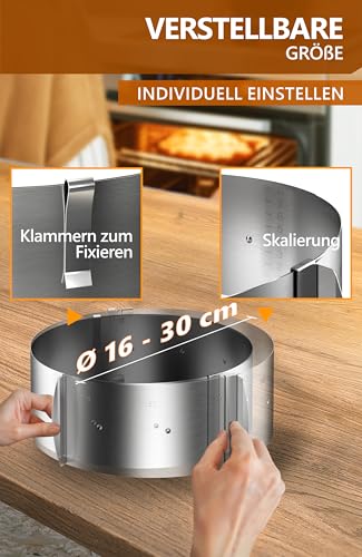 Foto von 4smile Tortenring verstellbar hoch 8,5 cm - Edelstahl Backring Ø 16-30 cm, stabile Tortenform - Kuchenring rund verstellbar, Backrahmen rund zum Backen und Dekorieren