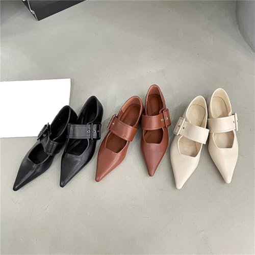 Women's Classic Leather Temperament Low Heel Flat Shoes Pointed Mary Janes Lace up Casual Flat Shoes4