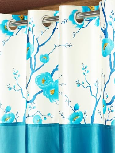 Image of Fashion String 2 Pieces 3D Tulip Patch Grommet Polyester Long Door Curtains - 9 Feet, Aqua