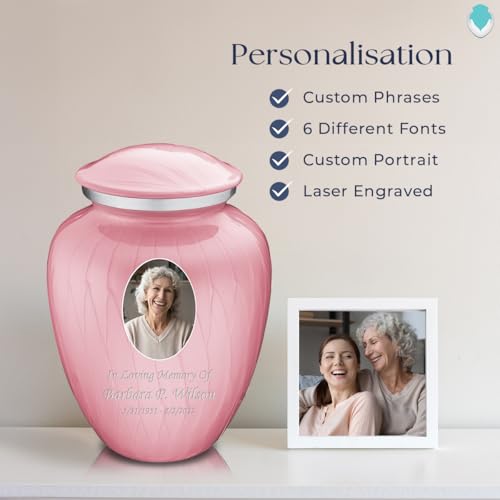 Image of Geturns - Adult Cremation Urns for Human Ashes I Large Pearl Pink Photo Funeral Urn for Female and Male I 200 lbs