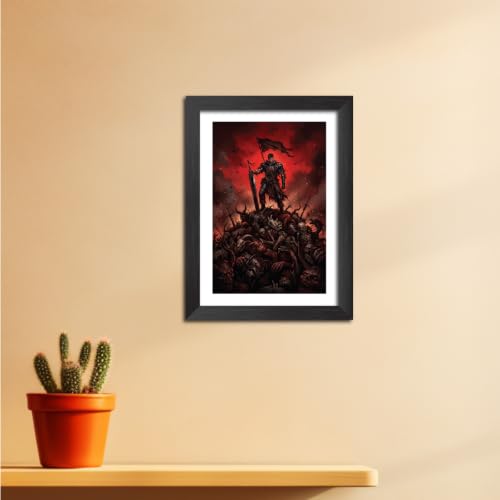 Image of TenorArts Guts Poster Berserk Anime Laminated Photo Frame Painting with Matt Finish Black Textures (12inches x 9inches)