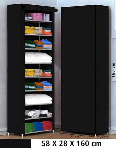 Image of ClearSpace Multipurpose Baby Wardrobe /Cabinet /Multipurpose Storage Rack, Foldable, Collapsible Fabric Wardrobe Organizer for Clothes (Plastic and Non Woven Fabric) (Black, 9 - Layer)