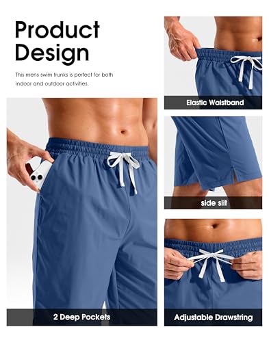Pudolla Men's Swim Trunks 9"/11" Quick Dry Board Shorts Bathing Suits Beach Shorts for Men with Pockets - No Liner(See Blue 9 Inseam-M) — view 5