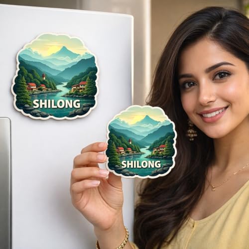 Image of Naxon Shillong City Theme Souvenir Wooden Fridge Magnet | Scotland of the East Hills & Waterfalls Design 3x3 Inch Refrigerator Magnet for Kitchen & Home Decor | Travel Gift from Shillong | Pack of 1
