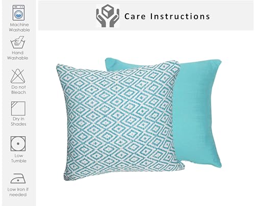 Image of Reversible 18x18 Teal Cotton Argyle Woven Pack of 1 Fashion Throw Pillow Covers Cases for Couch Sofa Home Decoration | 45x 45 cm