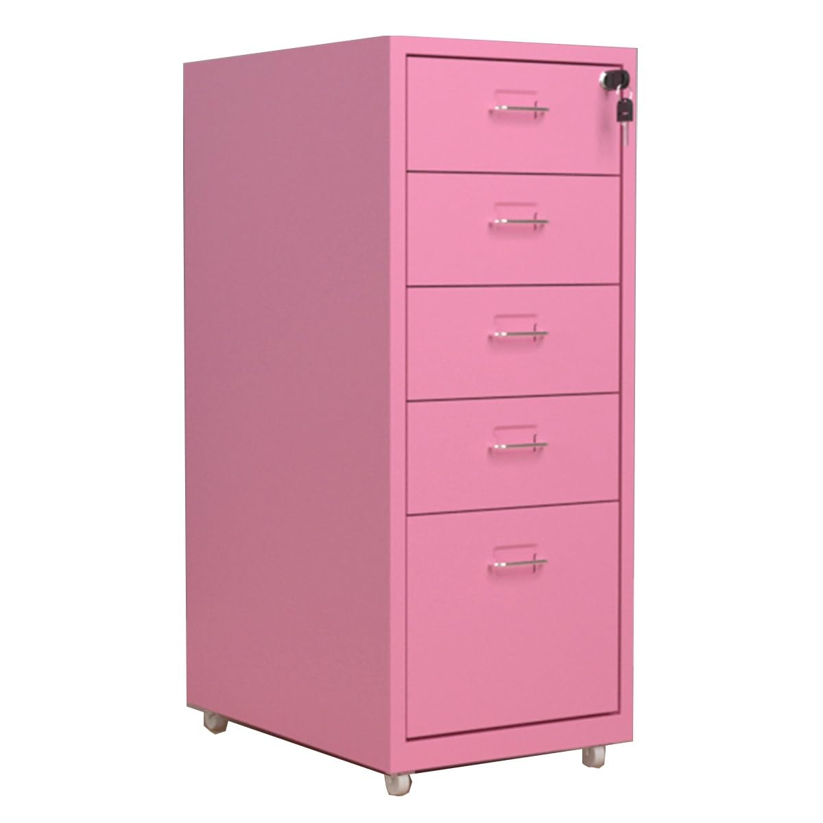 Aioneer Metal Vertical Filing Cabinet With Lock And Detachable Drawers Mobile Rolling File Cabinet For Home Office Storage-/Pink-5 drawers