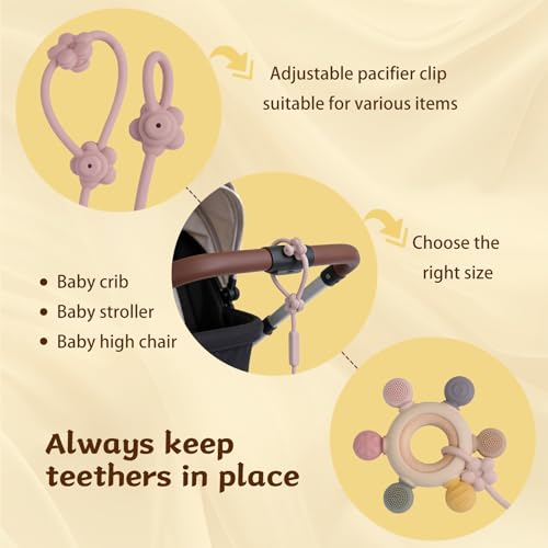Image of 3 Packs Teether Rings for 0-6 6-12 Months Babies, Teething Toys with Pacifier Clip Holder, Baby Chew Toys for Sucking Needs, Baby Essentials