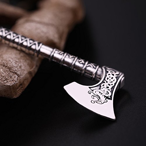 Viking Dragon Celtic Knot Amulet Runes Perun Axes Pendant Necklace (Antique Silver)4