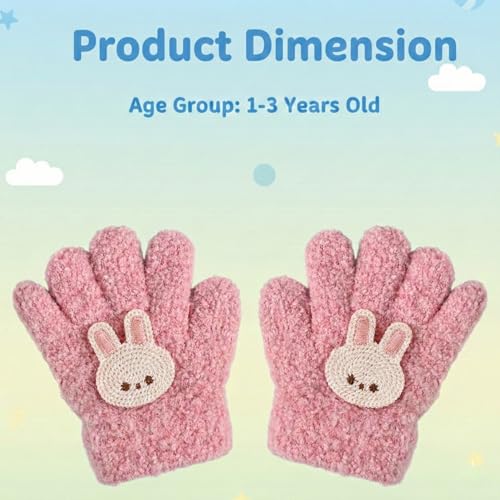 Image of Kraptick Kids Winter Gloves - Ultra-Soft Thick Knit Fuzzy Warm Mittens for Boys & Girls Cute Bear Patch Thermal Hand Warmers for Toddlers & Children -1