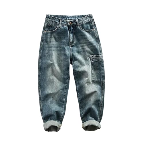 Spring Autumn Cotton Retro Washed Jeans Pants Men Casual Loose Straight Mens Trousers
