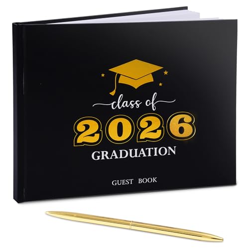Graduation Guest Book Class of 2026 Graduation Guest Book with Pen Hardcover Guest Sign in Book Memory Scrapbook Graduation Decorations Grad Party Supplies for High SchoolCollege (Black)