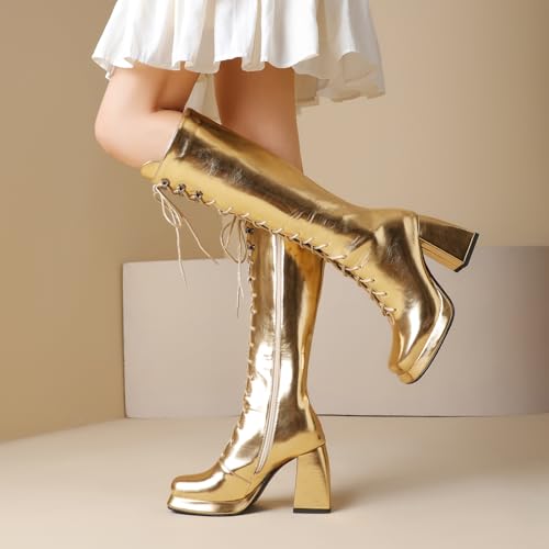 Gicoiz Fashion Military Womens Square Toe Knee High Boots3