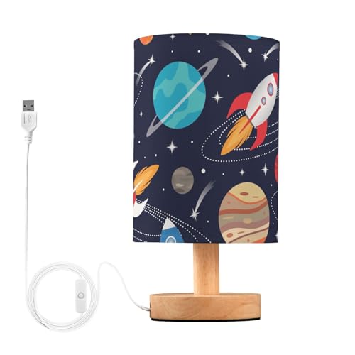 BOENLE Bedside Lamp Space Cute Rockets Planets Table Lamp for