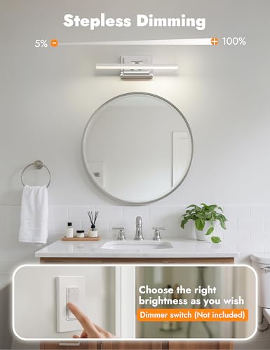 Image of NIORSUN 15.7 Inch Modern Bathroom Light Fixture, 12W 5CCT Dimmable LED Chrome Bathroom Vanity Lights Over Mirror, Vanity Lights for Bathrooms Restroom Mirror- ETL Certified
