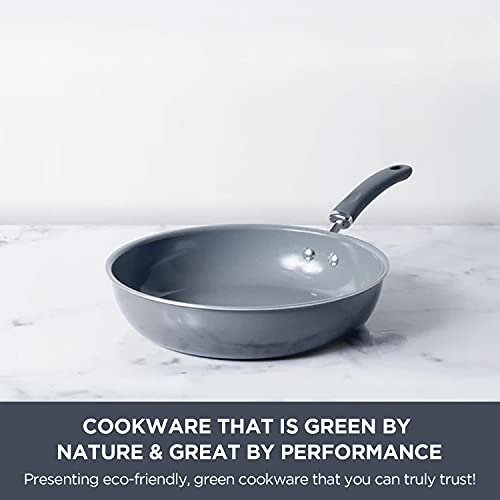 Image of Meyer Anzen Healthy Ceramic Coated Cookware Open Frypan, 28cm with Kadai with Lid, 30cm, Grey, 3-Piece Set