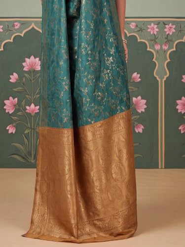 Image of AKHILAM Women's Multicolor Litchi Silk Ethnic Motif Print Saree With Unstitched Blouse Piece|sarees for women | litchi silk sarees