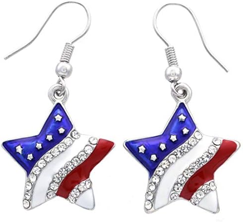 Patriotic Red White Blue American USA Flag Star Dangle Drop Earrings 4th of July Independence Day Gift (Star Hook)