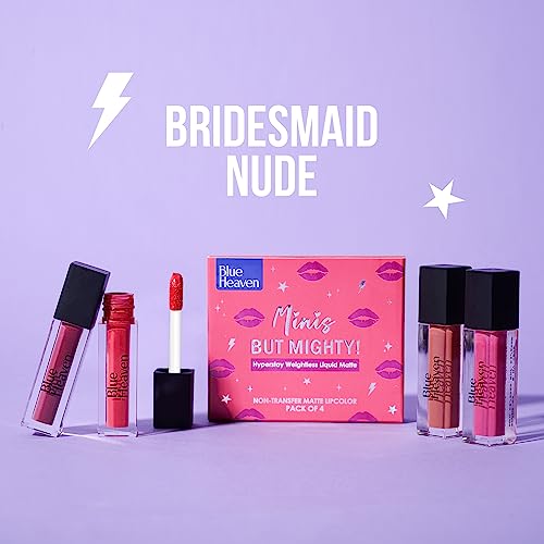 Image of Blue Heaven Minis But Mighty Hyperstay Weightless Liquid Matte Lipstick For Women, Bridesmaid Nude Shade Kit- Pack of 8 | Long Lasting | Smudgeproof, 6ml