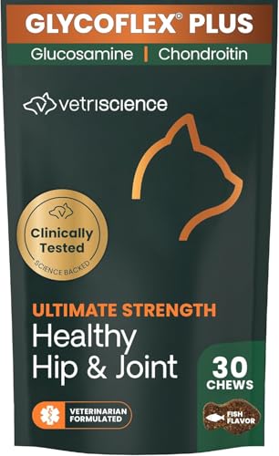 VetriScience Ultimate Strength Healthy Hip & Joint Chews, GlycoFlex Glucosamine, Chondroitin and Green-Lipped Mussel Joint Supplement for Cats, Soothe Joint Discomfort, Fish, 30 Count
