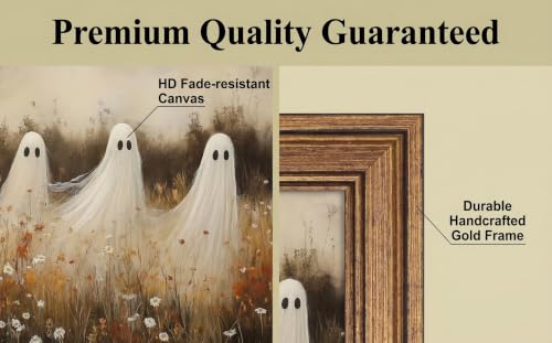 NITERNY ART Framed Vintage Halloween Canvas Wall Art, Funny Cute Ghosts in Wildflower Meadow Painting Print, Rustic Spooky Fall Aesthetic Decor for Living Room, Bedroom, Farmhouse Home, Ready to Hang (12"L x 9.5"W) - image 4