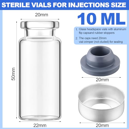 Potchen WE-POTCHEN-2159 100 Pack Sterile Vials For Injections Glass Empty Bottle Bulks Lab Sample Vial With Aluminum Flip Caps And Rubber Stoppers Glass Vials thumb #1