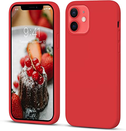 Image of VONZEE Microfiber Candy Case Compatible for iPhone 12 Mini 5.4 inch, Shockproof Slim Back Cover Liquid Silicone Case - Red