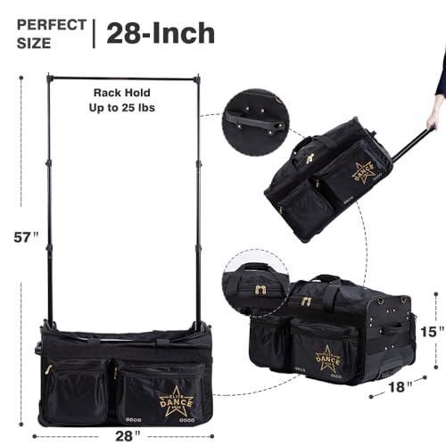28 Inch Dance Bag With Garment Rack, Costumes Bags for Travel, Duffle for Dancer, Competition With Wheels (Non-foldable)4