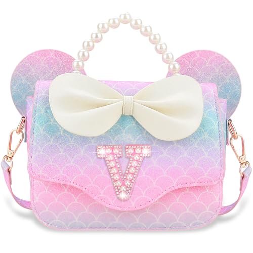 Luchike Birthday Gifts for 4 5 6 7 8 9 10 Year old Toddler Purse for Little Girls Initial Purse Kids Crossbody Bag for Girls Christmas Gifts V