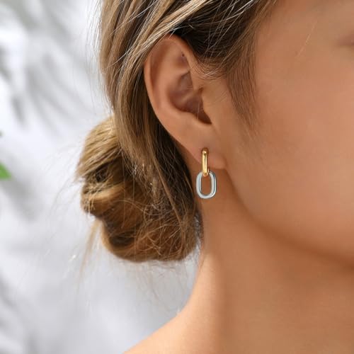Mixed Metal Earrings for Women Two Tone Hoop Trendy Small Cute Dainty Everyday Jewelry Gift3