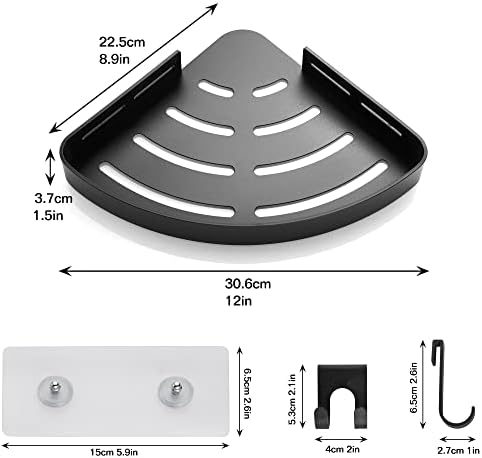 Hoomtaook Black Shower Caddy Corner Suction 2 Pack Adhesive Shower Shelf no Drilling for Bathroom Storage Organizer Aluminum Wall Mounted Rustproof with 4 Hooks Black