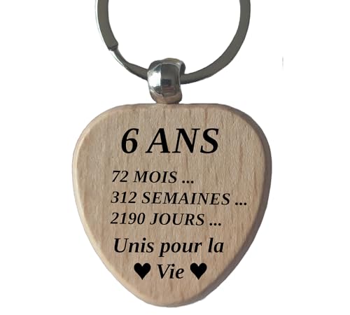 Porte-Clés en Bois Personnalisé Petit Cadeau pour Anniversaire de Mariage ou Anniversaire de Couple (6 ans)
