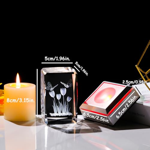 Image of Ornalrist Tulip Gifts for Women: Crystal Engraved Tulip with Light Base for Mom, Lady, Girl, Friend, Home Office Decor