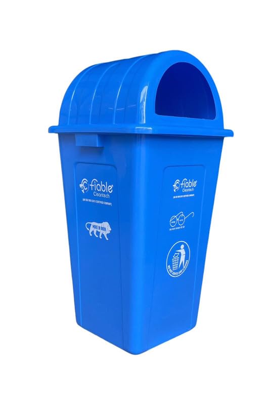Image of 90L Blue Plastic Trash Can with Dome Lid | Large Outdoor Garbage Bin for Commercial Use