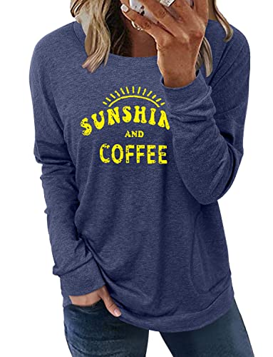onlypuff Graphic Tunic Tops for Women Long Sleeve Sunshine Coffee Fashion Fall Top Navy L