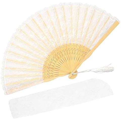 Zolee Small Sexy Lace Folding Hand Fan - Chinese Japanese Vintage Bamboo Silk Fans - for Dance, Performance, Decoration, Wedding, Party，Gift（White） 0302 Cover