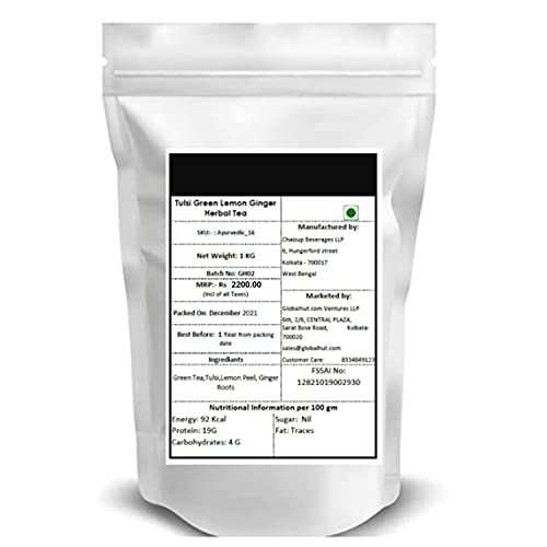 Image of Siyacha Tea Tulsi Lemon Ginger Green Tea, 1 KG, with Natural Tulsi, Lemon Peel, Ginger Roots Blend, Natural Antioxident Rich, Immunity Booster Detox Beverage, Chai Makes 500 cups (approx)