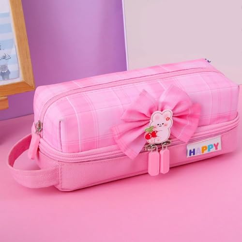 Image of Invite Enterprise Two Layer Pencil Pouch with Flower Shape Cute Patch for School Girls and Boys, Cute Aesthetic Stationery Items Kit Case, Large Capacity Stationary Pencil Box for Kids Gifts
